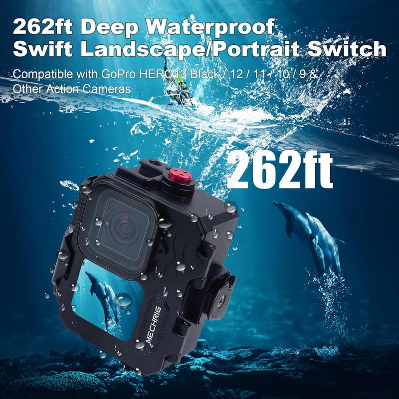 Mechrig Aluminum Waterproof Case for GoPro HERO13 Black HERO12 HERO11 HERO10 HERO9 Action Camera 80M Deep Waterproof Horizontal and Vertical Shooting Switch (Quick Release-63075) - Image 3